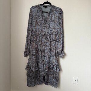 Slate & Willow Blue Floral Long Sleeve Ruffle Tiered Midi Dress XL